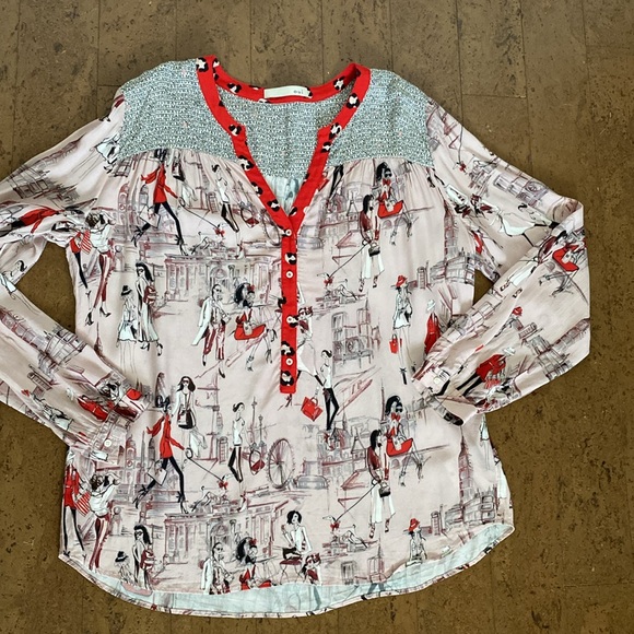 REDUCED!!Novelty prints, long sleeves blouse by “OUI” casual, work! Size 12 - Picture 13 of 17